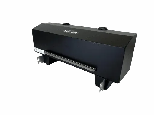Black rectangular electronic device on black background.