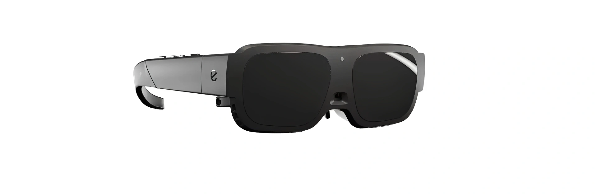 Black smart sunglasses with thick frames.
