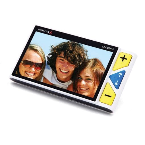 Portable electronic device displaying smiling friends.