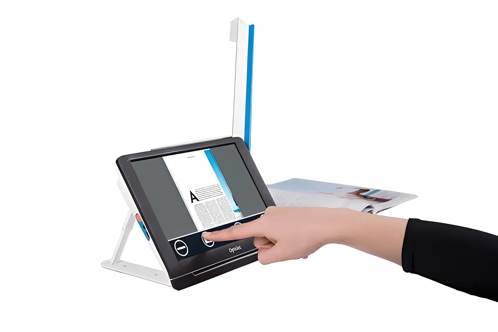 Touchscreen device scanning a document.