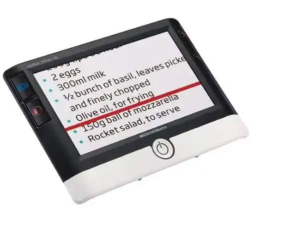 Digital recipe reader displaying cooking ingredients.