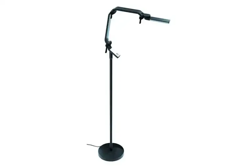 Adjustable black floor lamp with thin base.