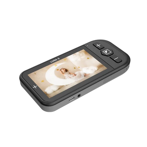Handheld device displaying a dreamy moon image.