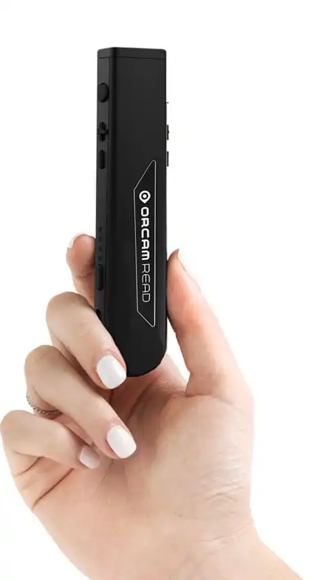 Hand holding a sleek black digital pen.